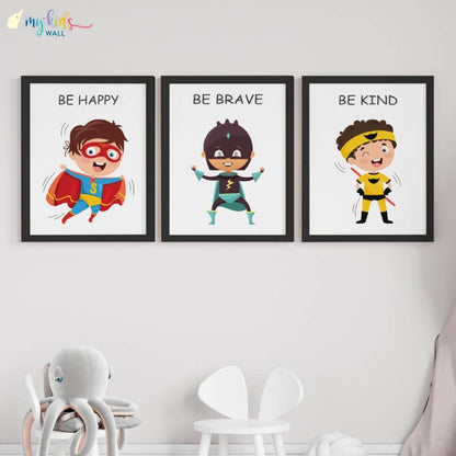 Inspirational superheroes set of 3 wall art black frame