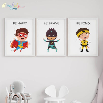 Inspirational superheroes set of 3 wall art white frame