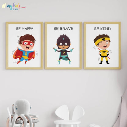 Inspirational superheroes set of 3 wall art wooden frame