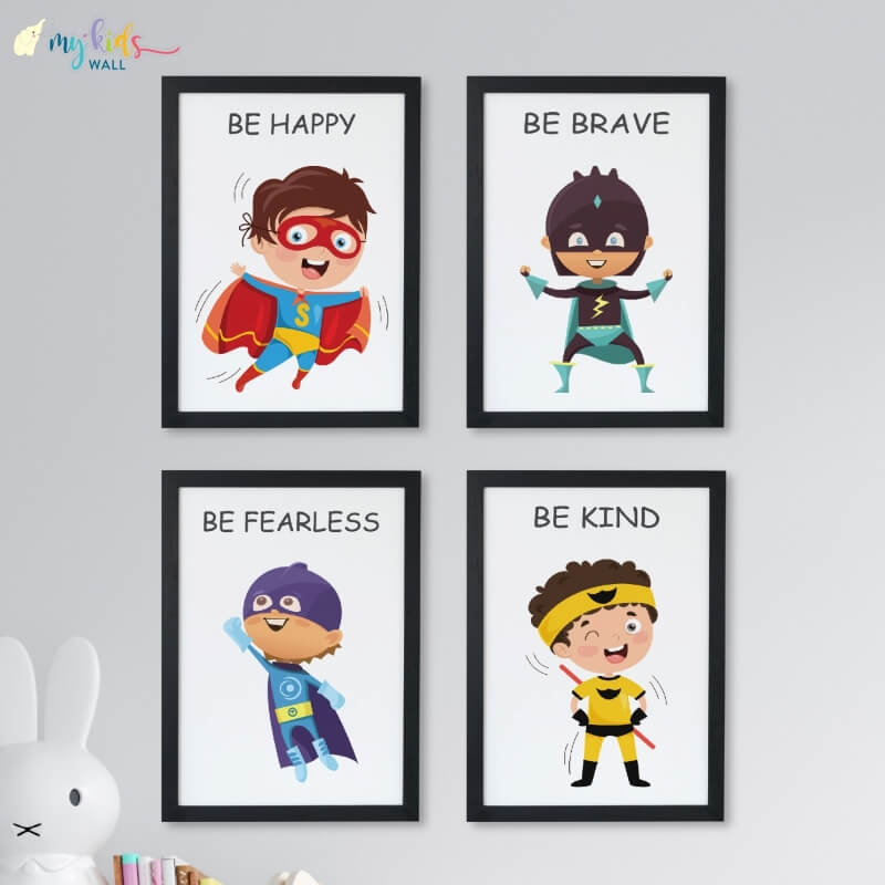 Inspirational superheroes set of 4 wall art black frame