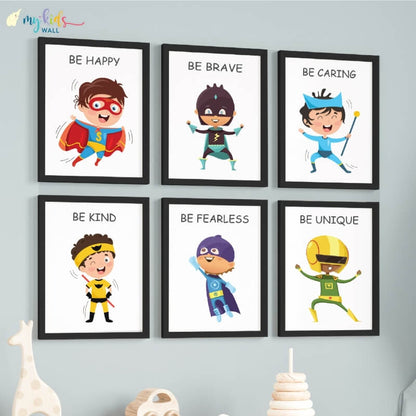 Inspirational superheroes set of 6 wall art black frame