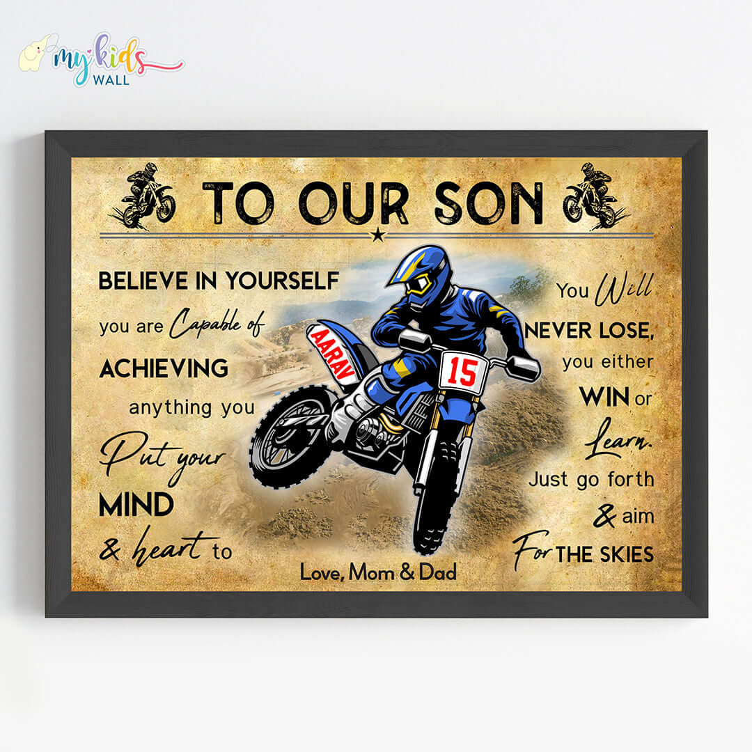 Motor Bike Racer Personalized Motivational Wall Art (Framed)