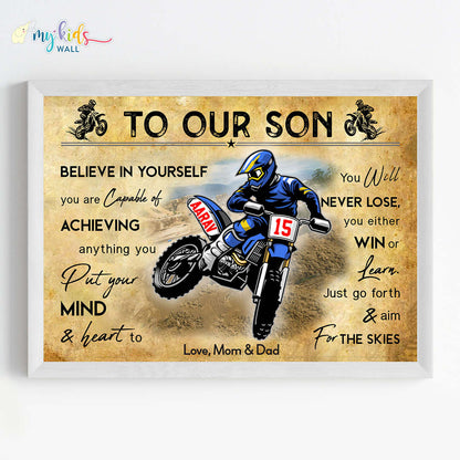 Motor Bike Racer Personalized Motivational Wall Art (Framed)