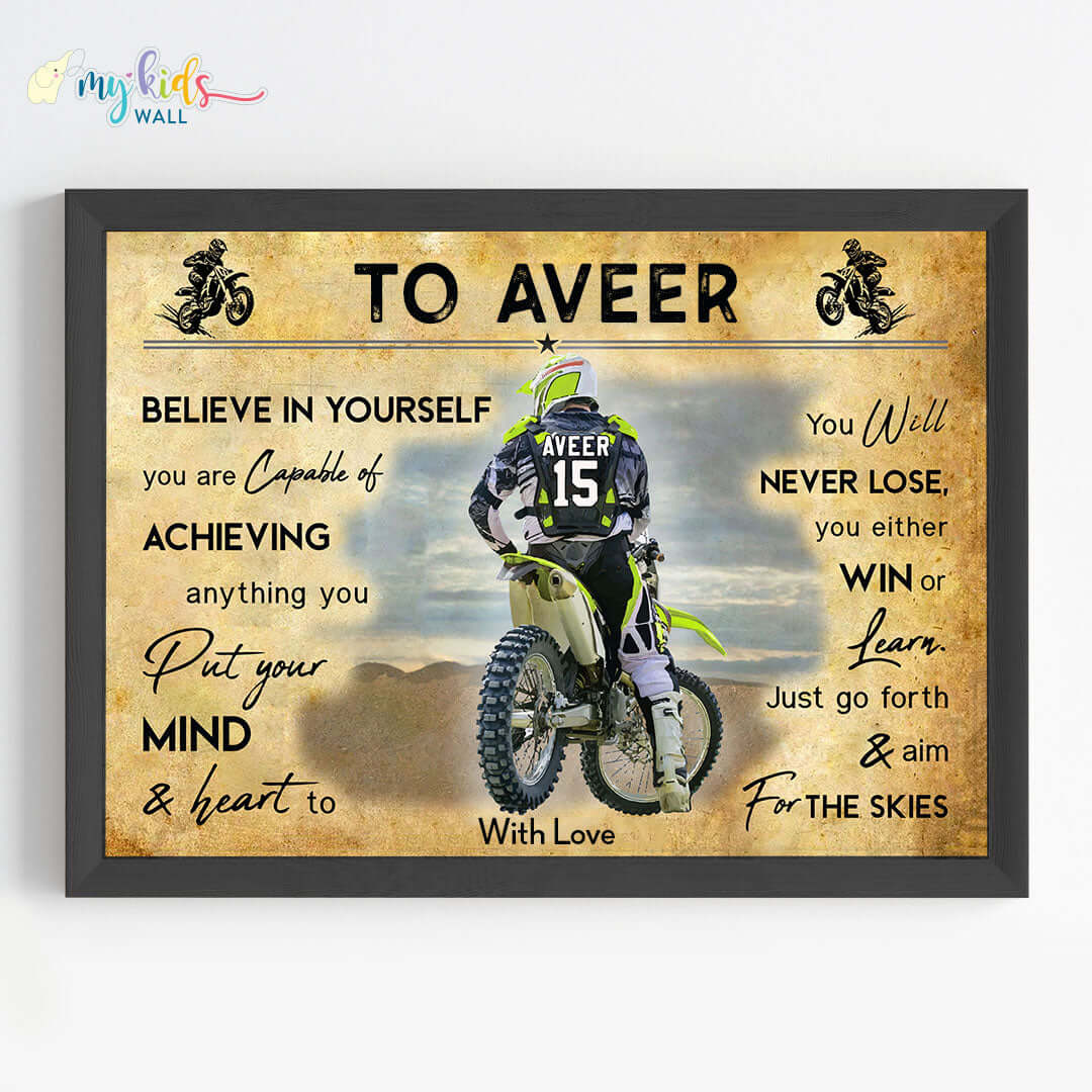 Motor Bike Racer Personalized Motivational Wall Art (Framed)