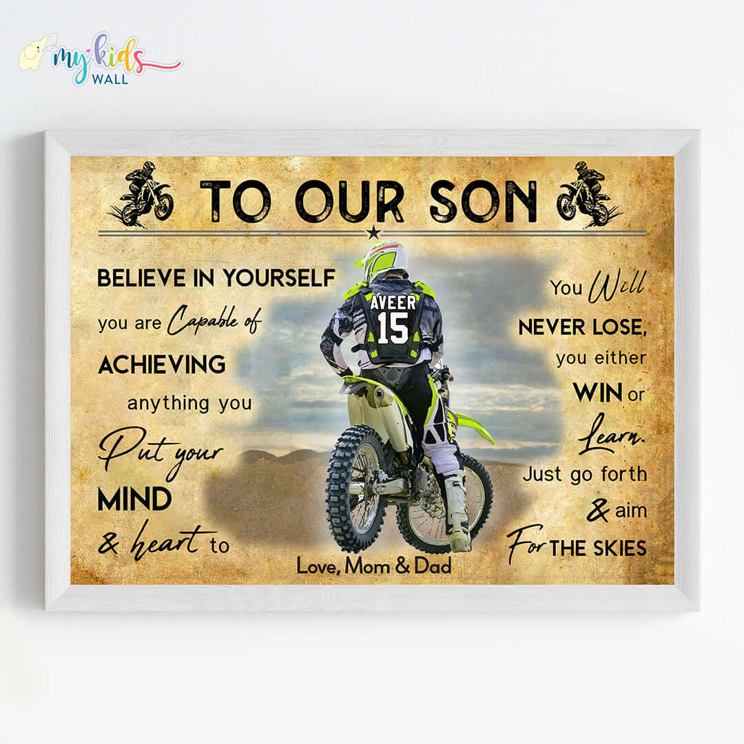 Motor Bike Racer Personalized Motivational Wall Art (Framed)