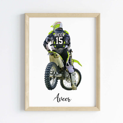 Inspirational  motor bike green racer wall art wooden frame