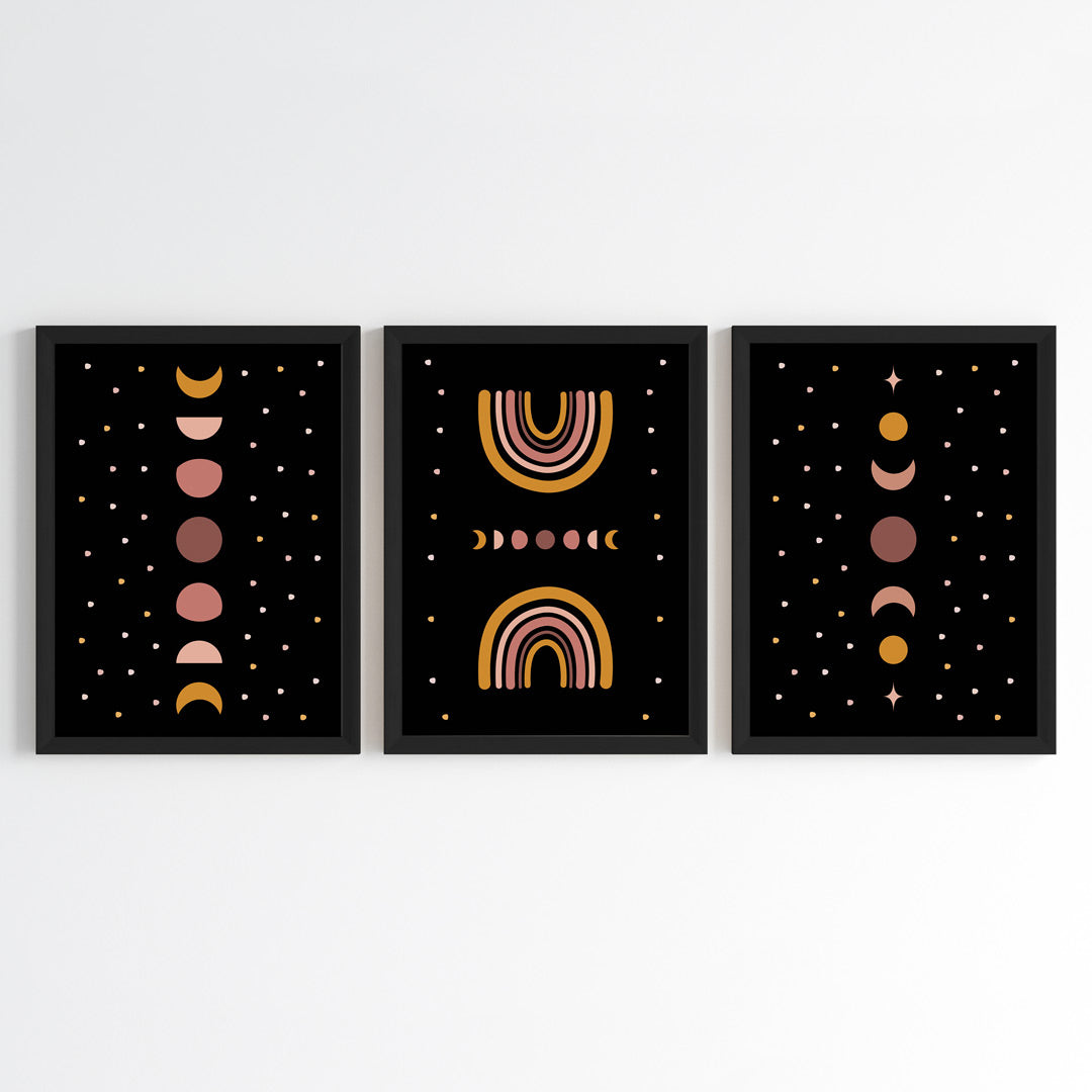Mystic Moon Phases Wall Art (Framed Set of 3)