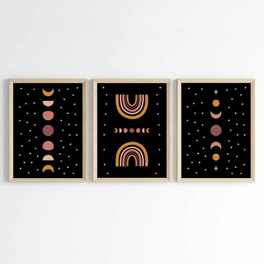 Mystic Moon Phases Wall Art (Framed Set of 3)