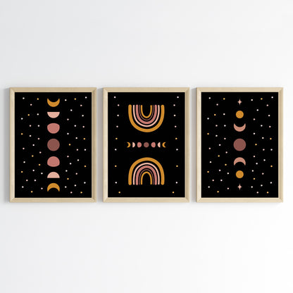Mystic Moon Phases Wall Art (Framed Set of 3)