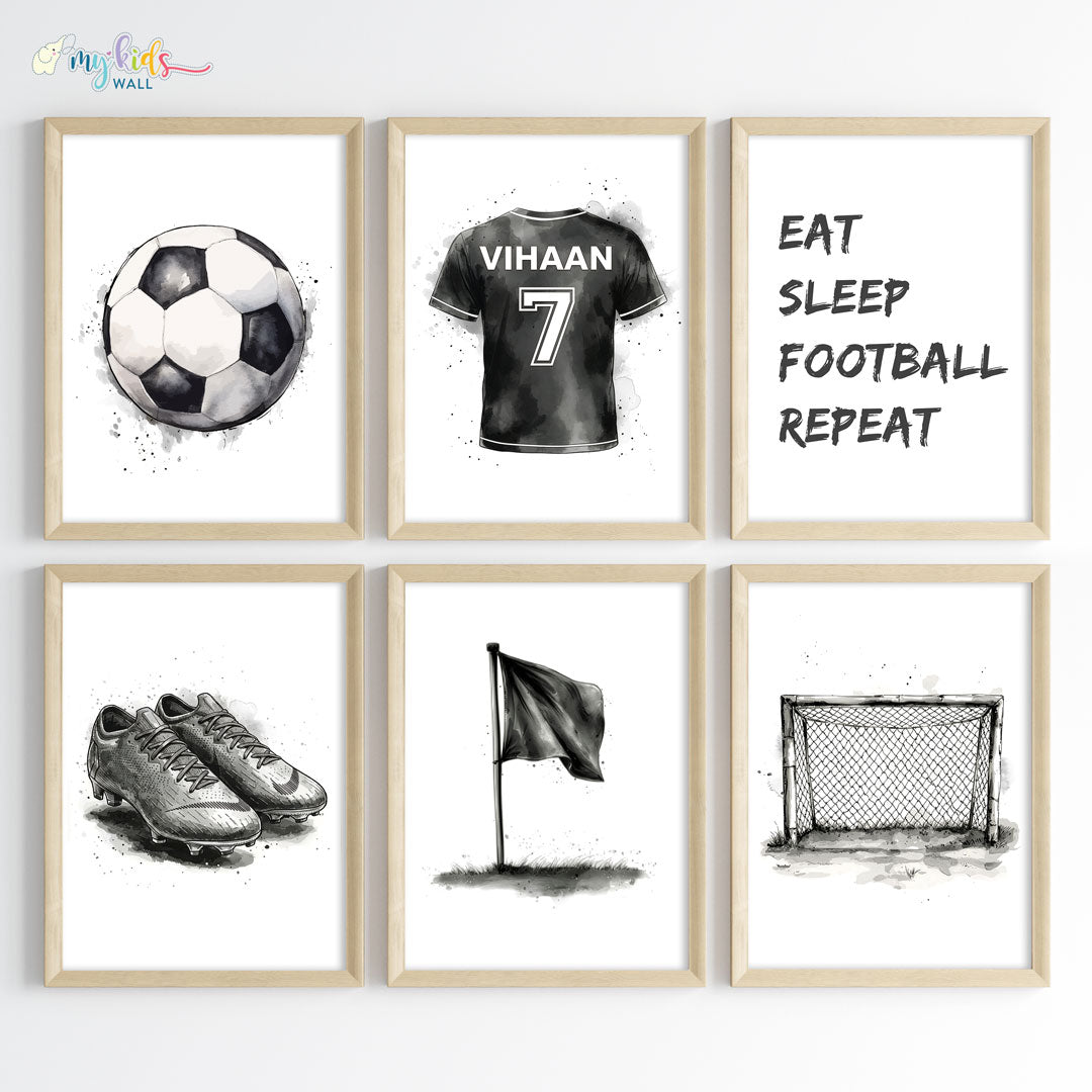 Football Themed Black&White Personalised Wall Art (Framed)