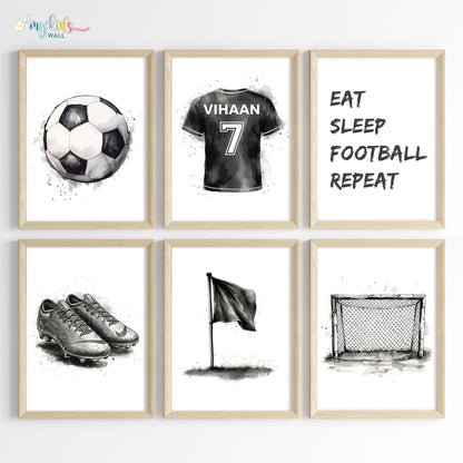 Football Themed Black&White Personalised Wall Art (Framed)