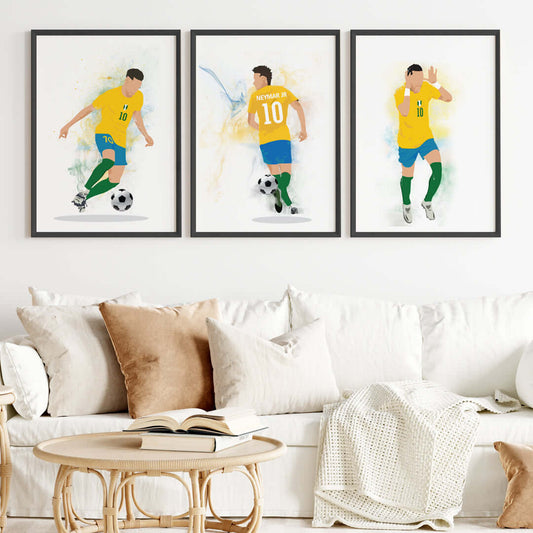 Inspirational Neymar Jr set of 3 wall art black frame