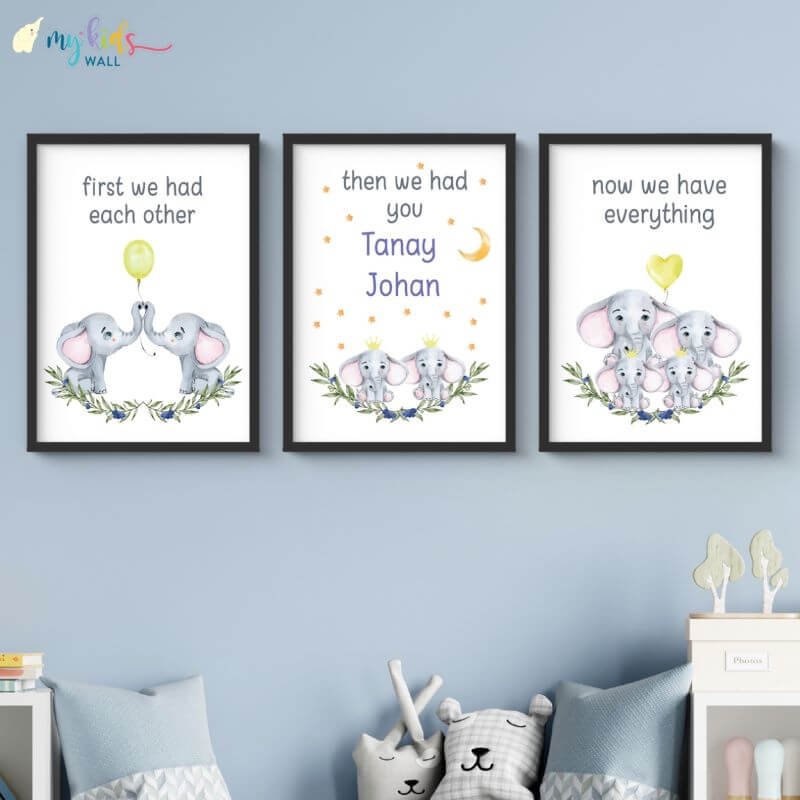 Inspirational sibling wall art elephant set of 3 black frame