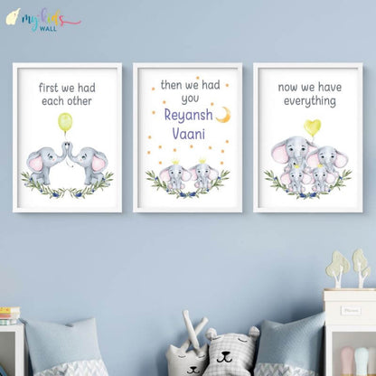 Inspirational sibling wall art elephant set of 3 white frame