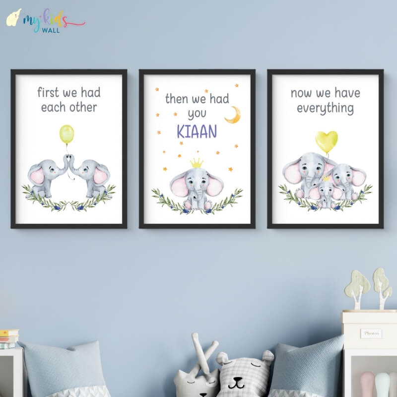 Inspirational parenting quote elephant  wall art set of 3 black frame