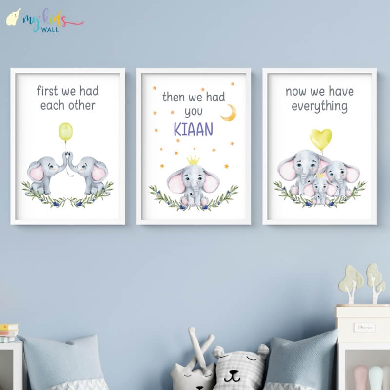 Inspirational parenting quote elephant wall art set of 3 white frame