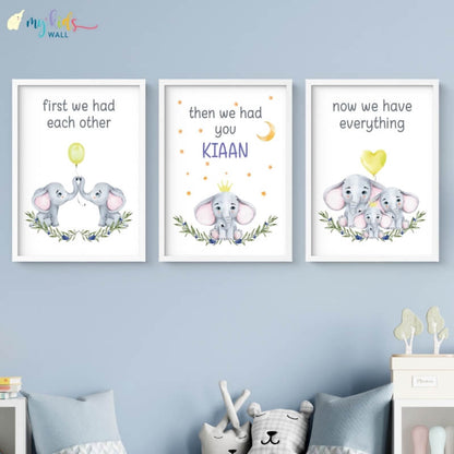 Inspirational parenting quote elephant wall art set of 3 white frame