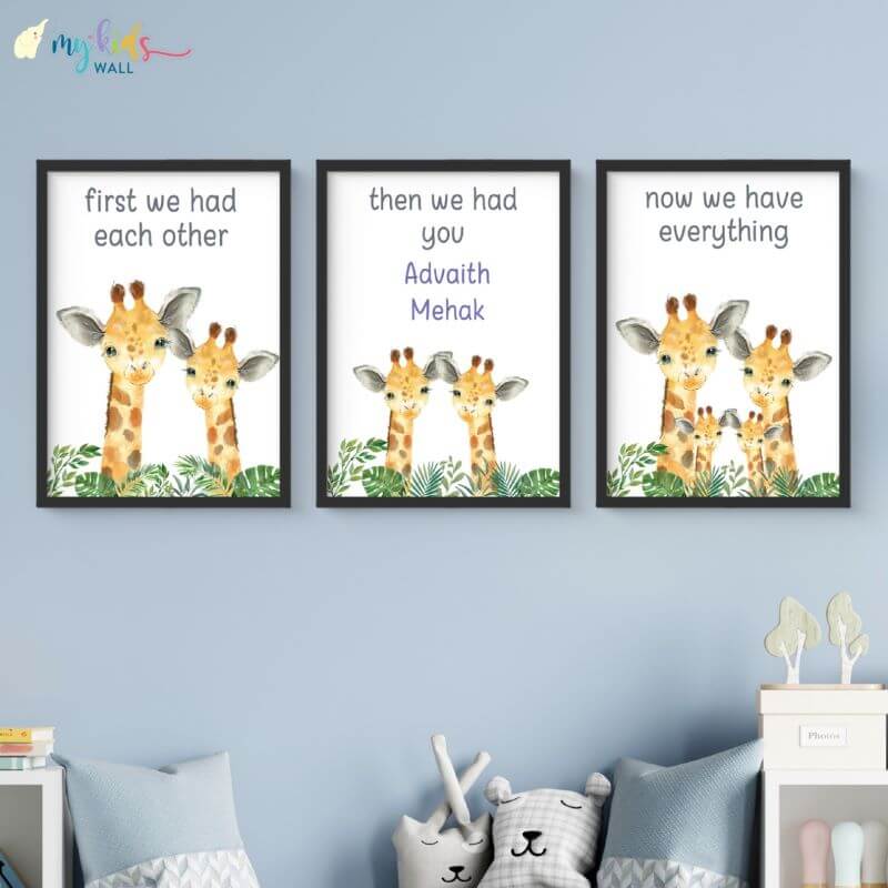 Inspirational sibling wall art giraffe set of 3 black frame