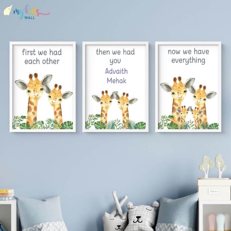 Inspirational sibling wall art giraffe set of 3 white frame