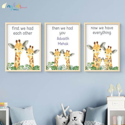 Inspirational sibling wall art giraffe set of 3 wooden frame