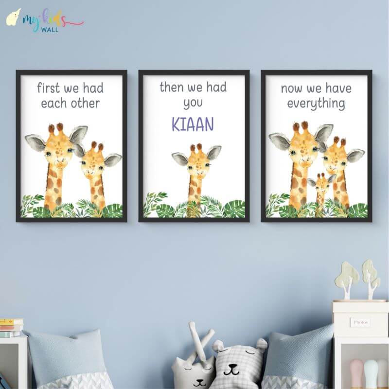 Inspirational parenting quote giraffe wall art set of 3 black frame