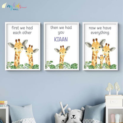 Inspirational parenting quote giraffe wall art set of 3 white frame