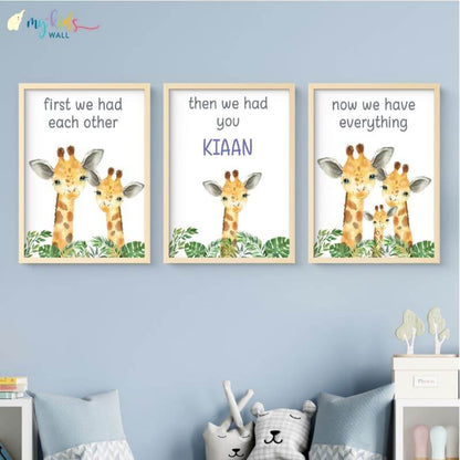 Inspirational parenting quote giraffe wall art set of 3 wooden frame