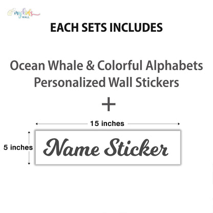 Ocean Whale & Colorful Alphabets Personalized Wall Stickers