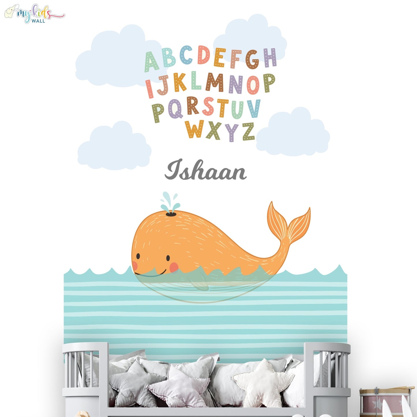 Ocean Whale & Colorful Alphabets Personalized Wall Stickers