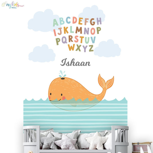 Ocean Whale & Colorful Alphabets Personalized Wall Stickers