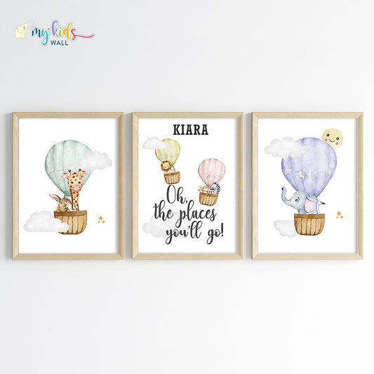 Oh The Places You'll Go Personalised Wall Art (Framed Set of 3)