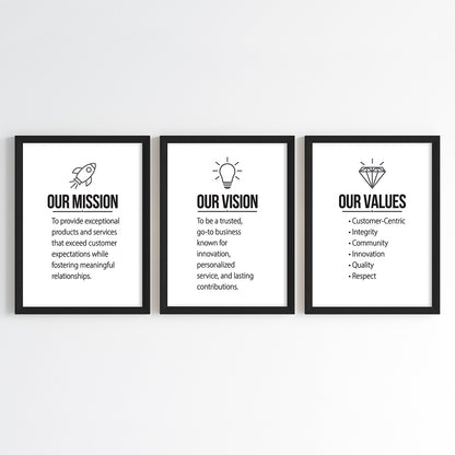 Our Mission, Vision, Value Wall Art (Framed Set of 3)