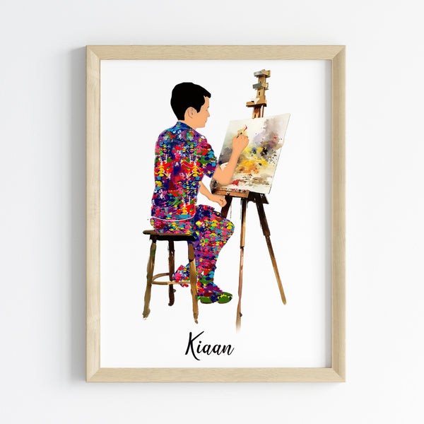 Load image into Gallery viewer, &#39;Painting Artist&#39; Boy Personalized Wall Art (Framed)
