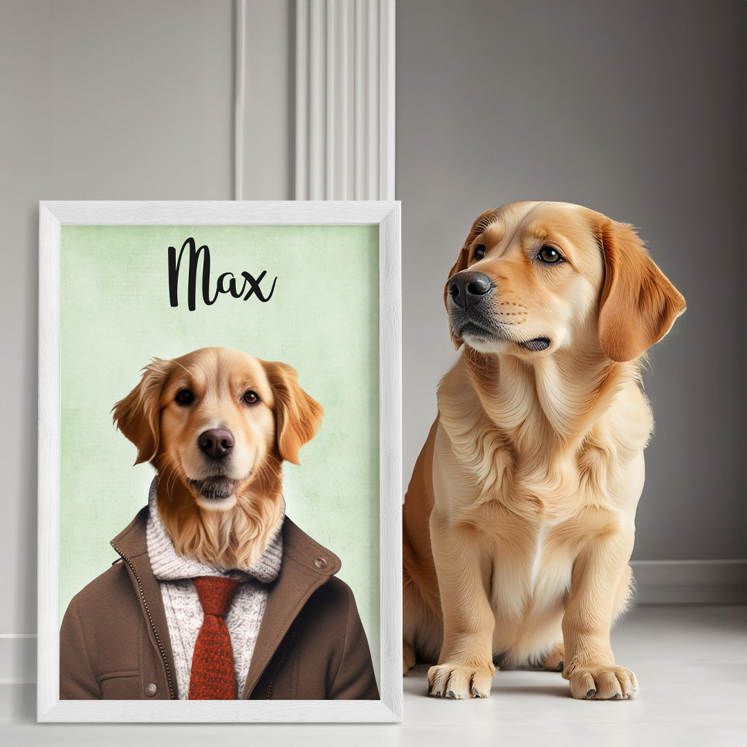 Pet portrait of a dog as a pawject manager white frame