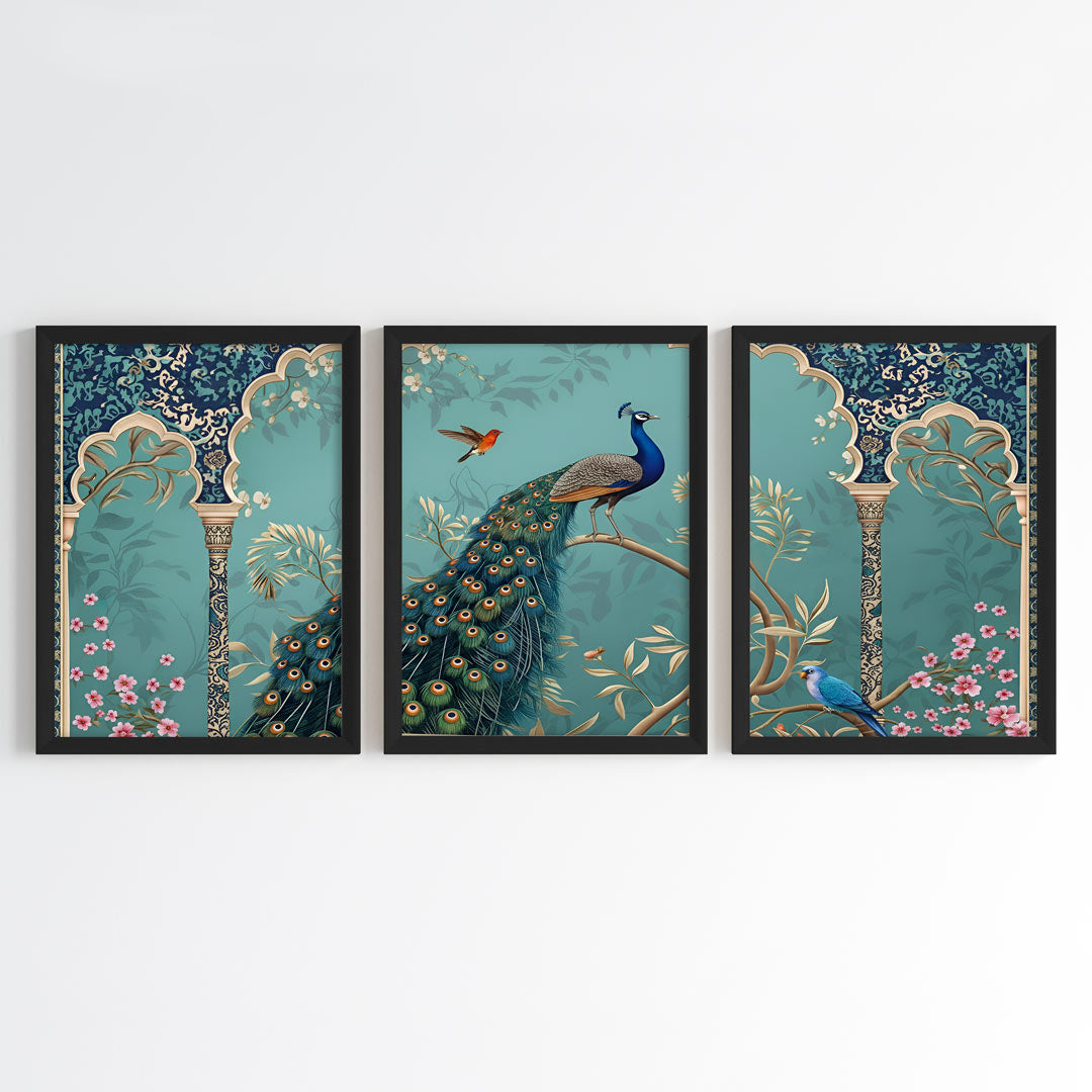 Peacock Paradise Wall Art (Framed Set of 3)