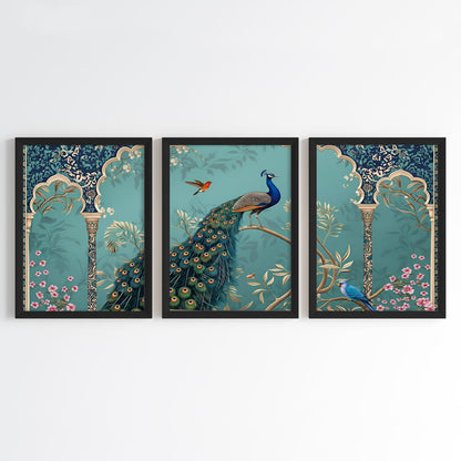 Peacock Paradise Wall Art (Framed Set of 3)