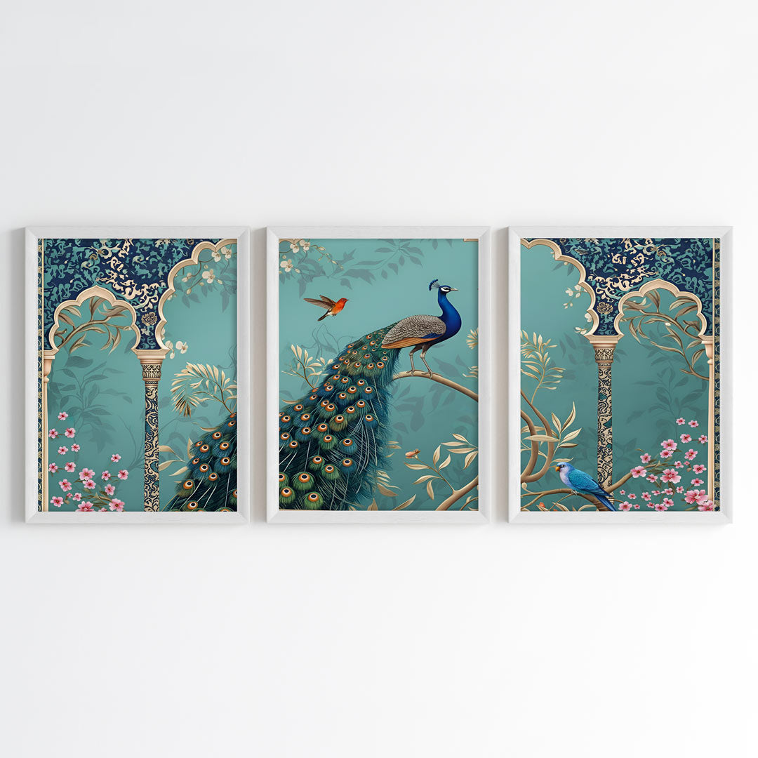 Peacock Paradise Wall Art (Framed Set of 3)