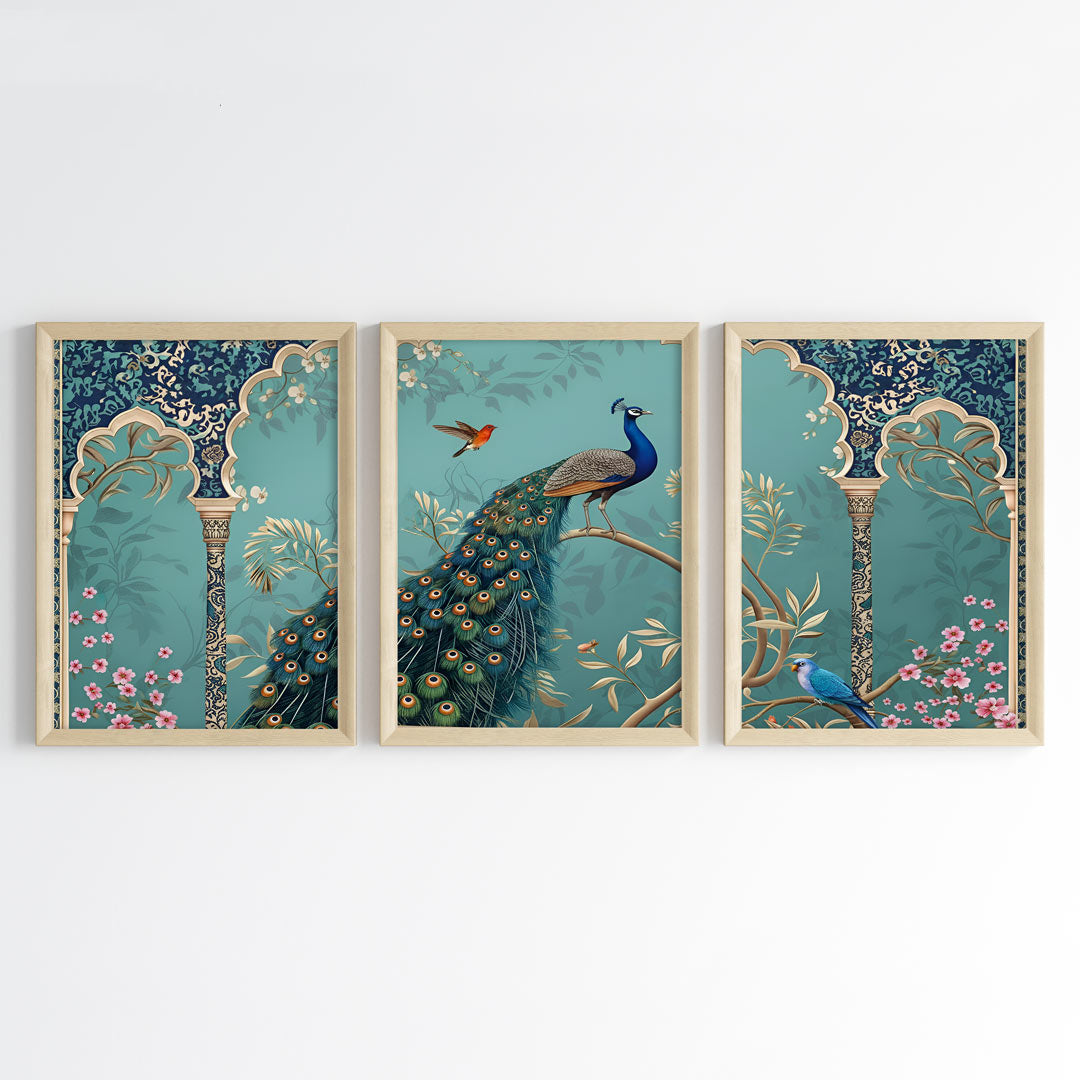 Peacock Paradise Wall Art (Framed Set of 3)