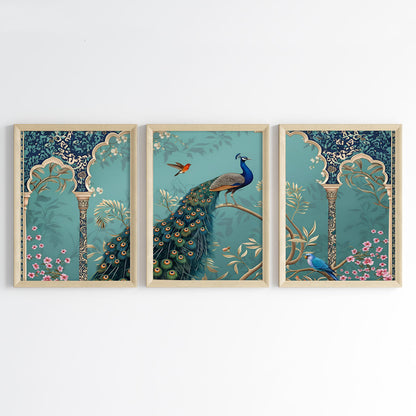 Peacock Paradise Wall Art (Framed Set of 3)