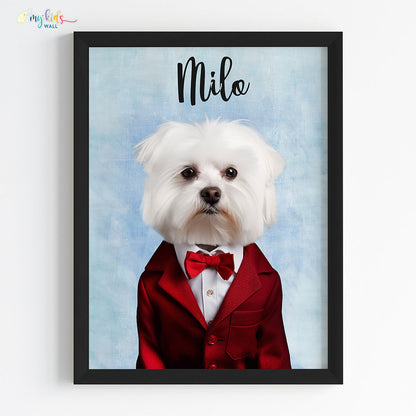 Pet portrait of a dog as a prince in black frame