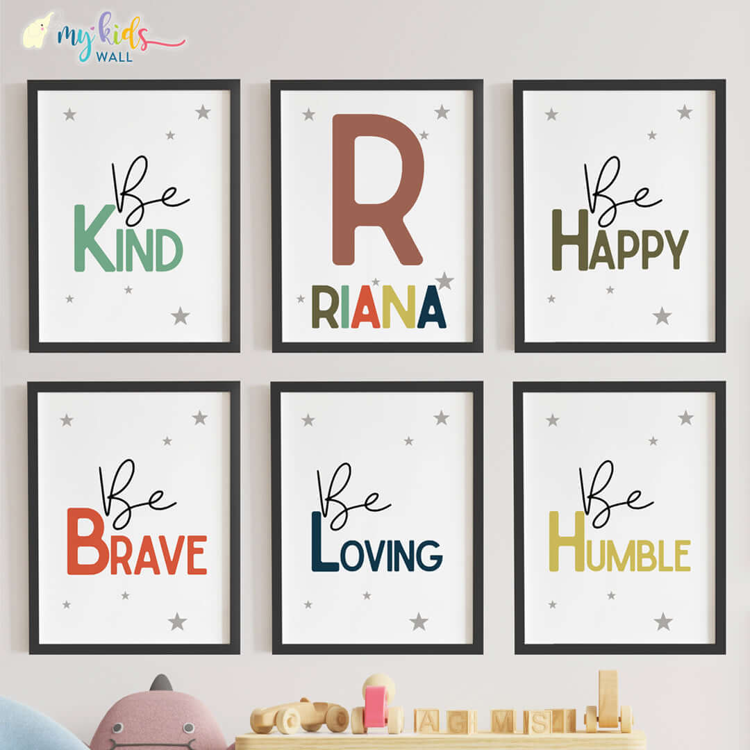 Kindness quotes wall art set of 6 black frame