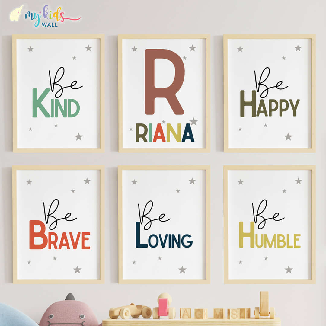 Kindness quotes wall art set of 6 wooden frame