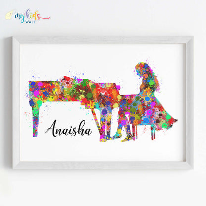 Piano Player Multicolor Girl Personalized Wall Art (Framed)