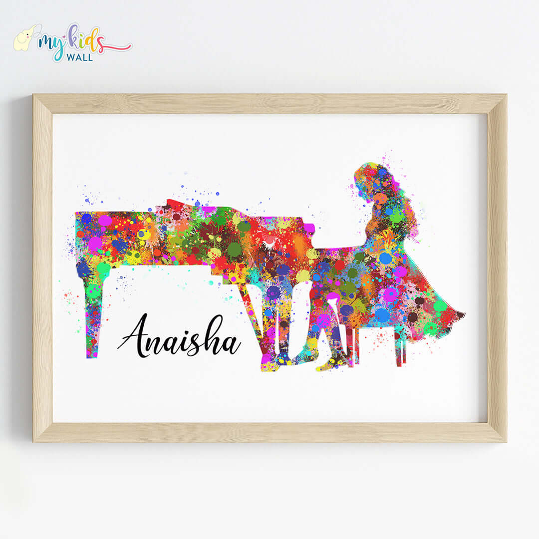 Piano Player Multicolor Girl Personalized Wall Art (Framed)