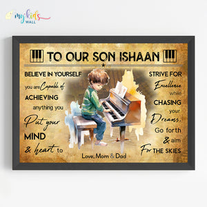 'Piano Player' Boy Personalized Motivational Wall Art (Framed)