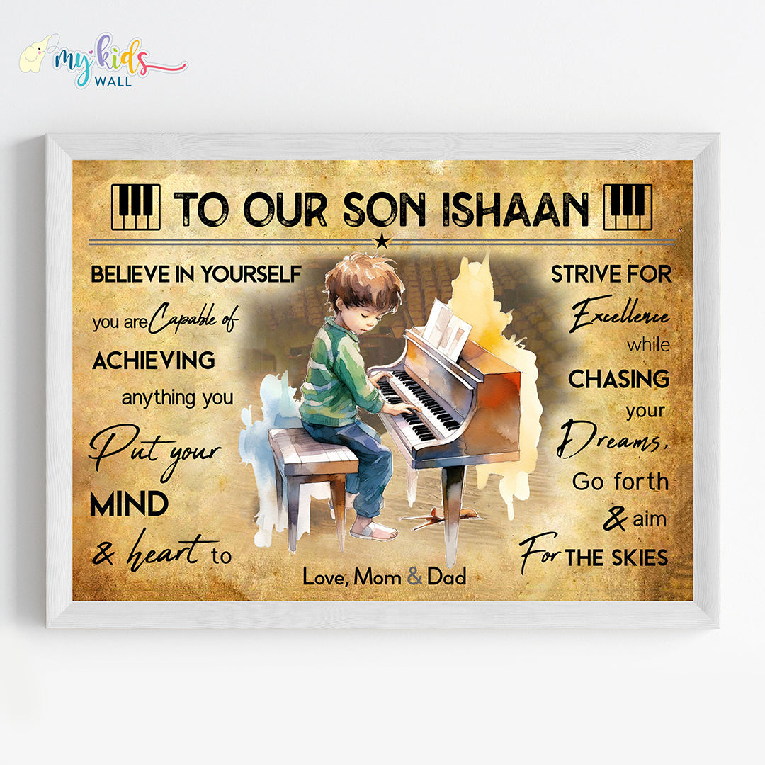 Piano Player Boy Personalized Motivational Wall Art (Framed)