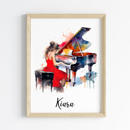 Piano Player Girl Personalized Wall Art (Framed)