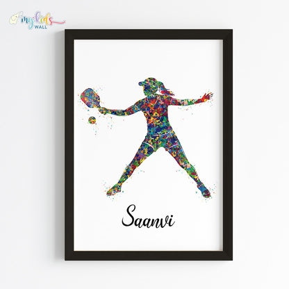 Pickleball Girl Player  Personalised Wall Art Framed Black