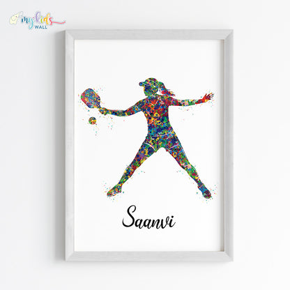 Pickleball Girl Player  Personalised Wall Art Framed White