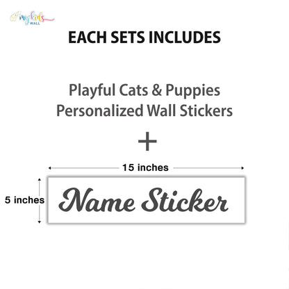 Playful Cats & Puppies Personalized Wall Stickers